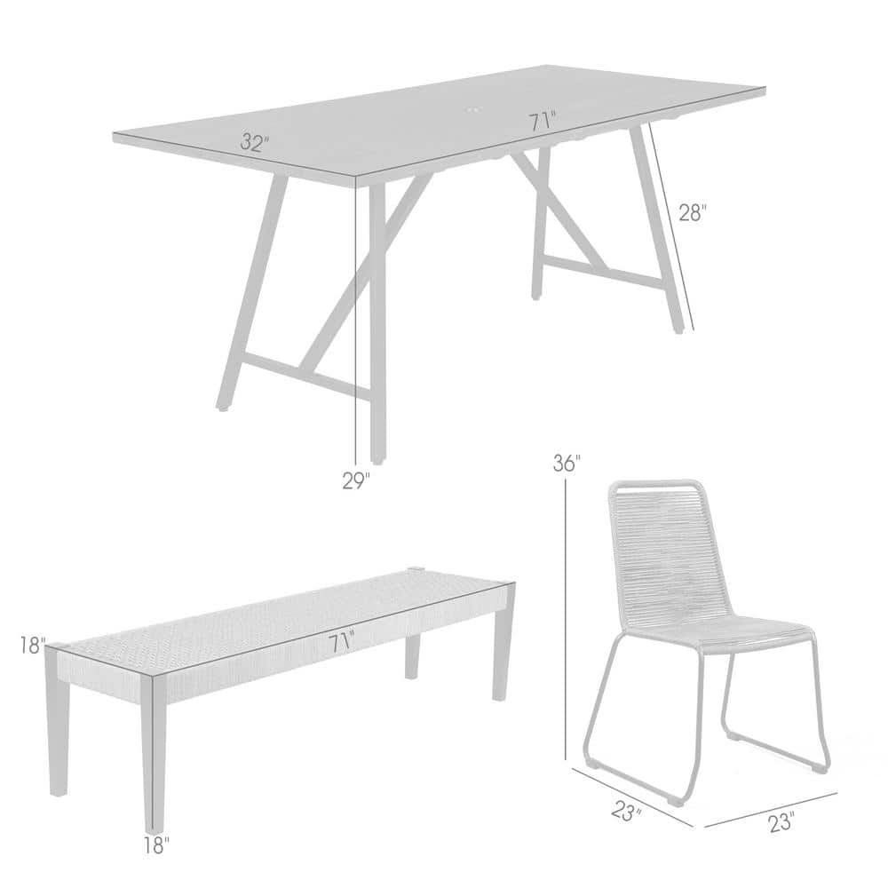 Gray and Black Eucalyptus Wood 6-Piece Outdoor Dining Set