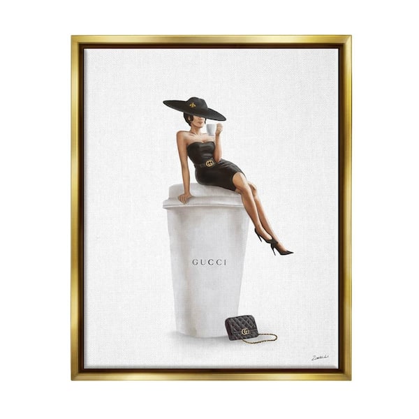 The Stupell Home Decor Collection Stylish Fashion Female Pose Coffee  Designer Purse by Ziwei Li Floater Frame People Wall Art Print 17 in. x 21  in. . . aa-968_ffg_16x20 - The Home Depot