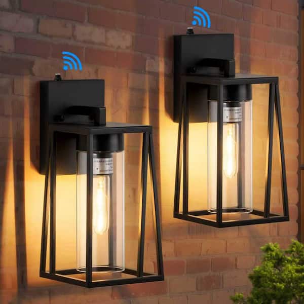 GMGSROM 1-Light Matte Black Dusk to Dawn Hardwired Outdoor Wall Lantern Sconce with Clear Glass(2-Pack)