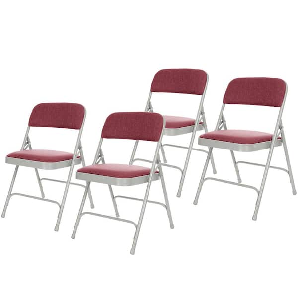 HAMPDEN FURNISHINGS Bernadine Dining Folding Chair with Fabric Seat, Burgundy (Pack of 4)