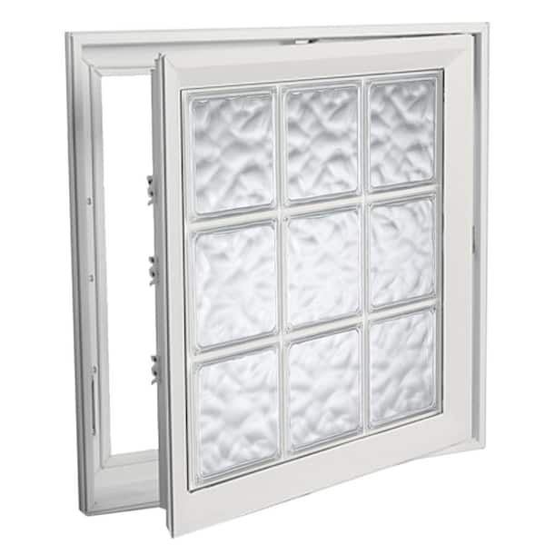 Hy-Lite 21 in. x 21 in. Right-Hand Acrylic Block Casement Vinyl Window with White Interior and Exterior - Wave Block