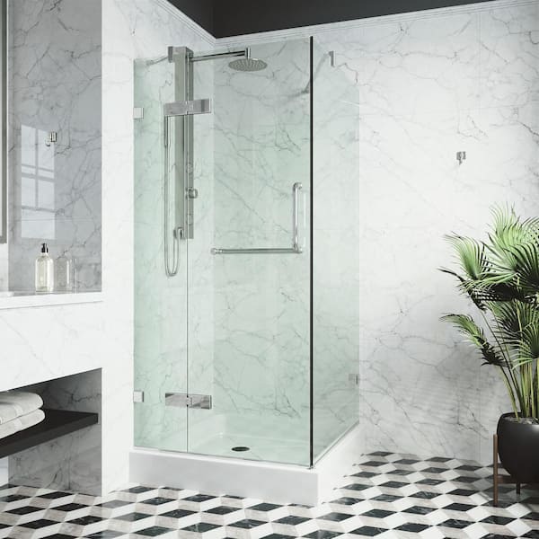 VIGO Monteray 32 in. L x 32 in. W x 79 in. H Frameless Pivot Square Shower Enclosure Kit in Chrome with 3/8 in. Clear Glass