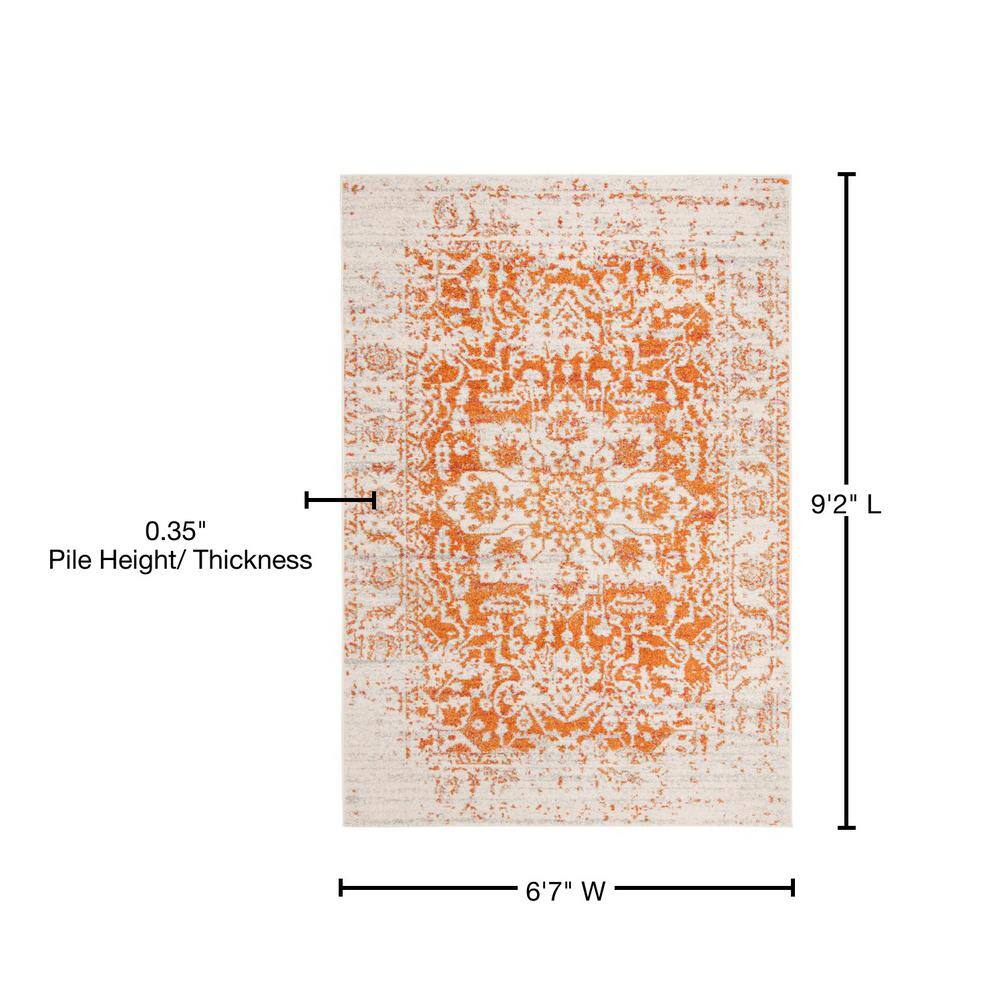 Ivory and Orange Rectangular Synthetic Area Rug