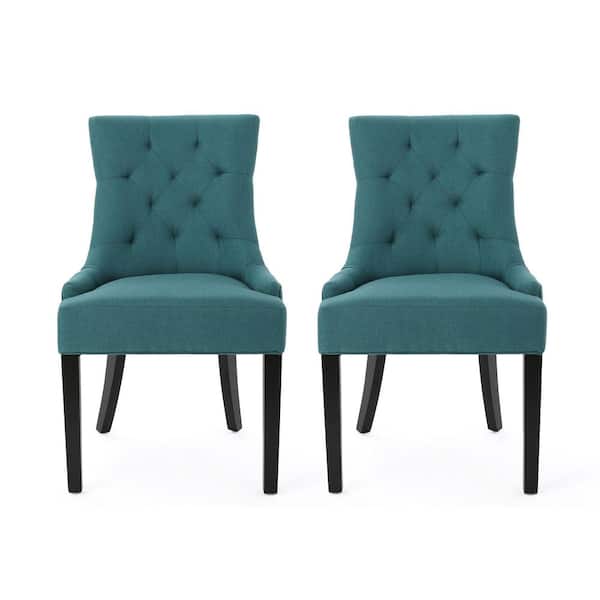 Noble House Hayden Dark Teal Upholstered Dining Chairs (Set of 2)