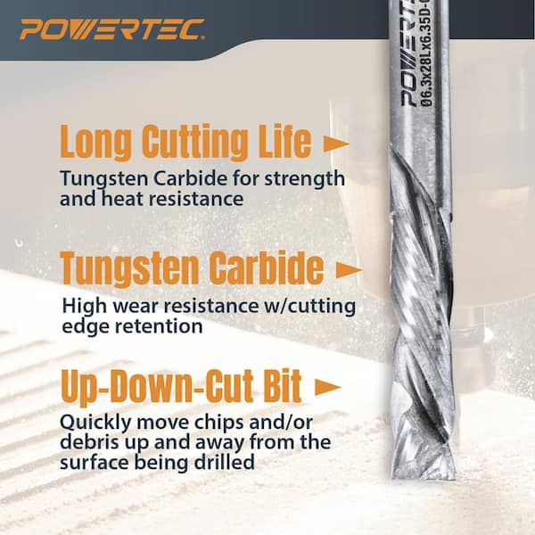 POWERTEC 1/4 in. x 1/4 in. Shank Up/Down Cut Compression Carbide
