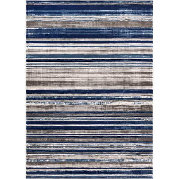 Well Woven Amba Signature Stripes Blue 5 ft. x 7 ft. Modern Distressed Area Rug