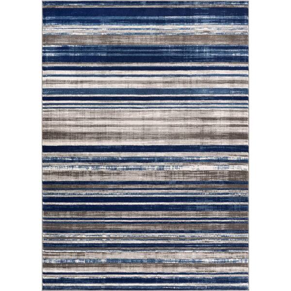Well Woven Amba Signature Stripes Blue 8 ft. x 10 ft. Modern Distressed Area Rug