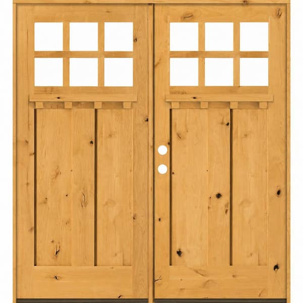 72 in. x 80 in. Knotty Alder Right-Hand/Inswing Double DS 6-Lite Clear Glass Cedar Wood Prehung Front Door