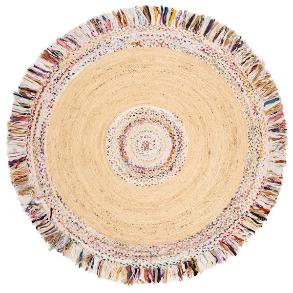 SAFAVIEH Cape Cod Ivory/Light Beige 5 ft. x 5 ft. Round Gradient Border Area Rug