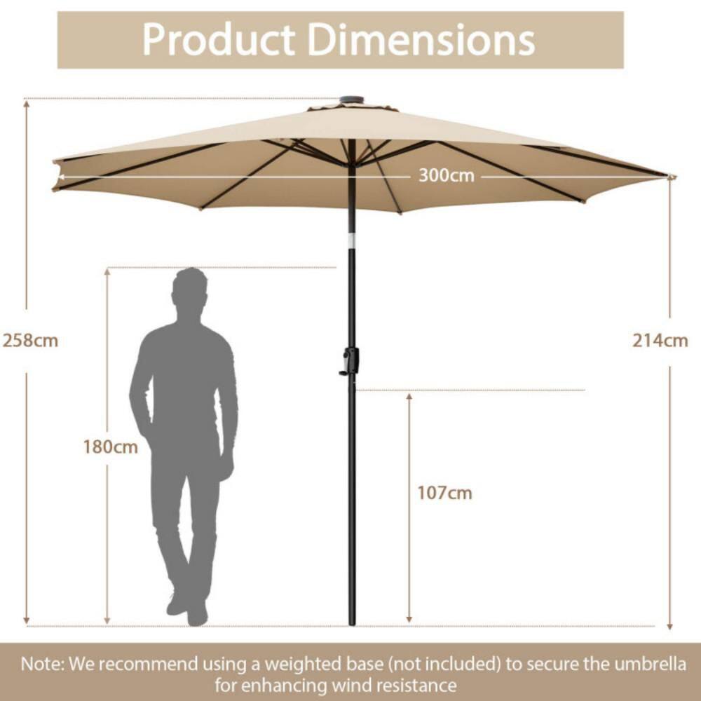 10ft Beige Solar LED Lighted Patio Umbrella with Crank Tilt