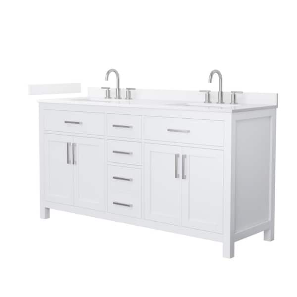 Beckett 66 in. Double Freestanding White Bath Vanity with White Quartz Top (Assembled)