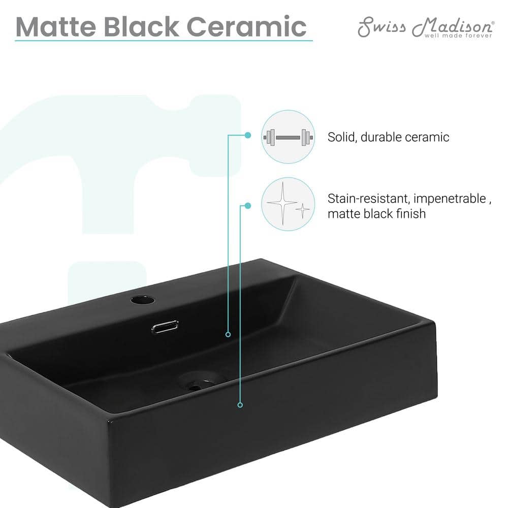 Claire 24" Matte Black Ceramic Wall-Mount Bathroom Sink