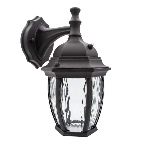 1-Light Black LED Outdoor Wall Lantern Sconce with Dusk to Dawn Sensor