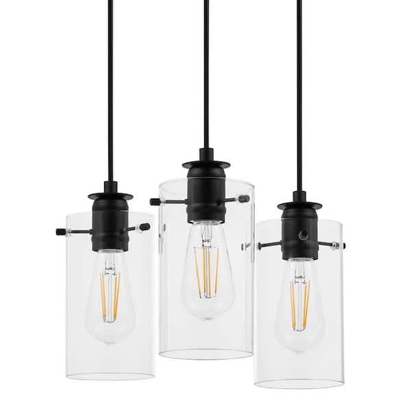 Regan 3-Light Matte Black Pendant Hanging Light with Clear Glass Shades, Industrial Kitchen Pendant Lighting