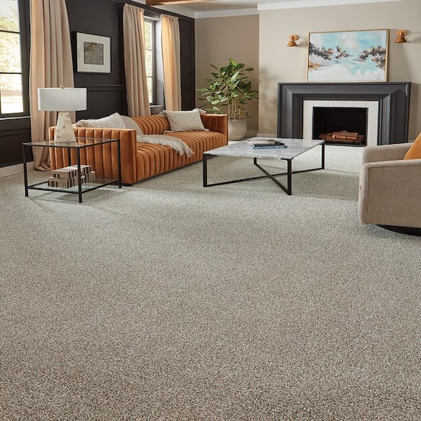 Household Hues I SandStone Beige 31 oz. Polyester Textured Installed Carpet