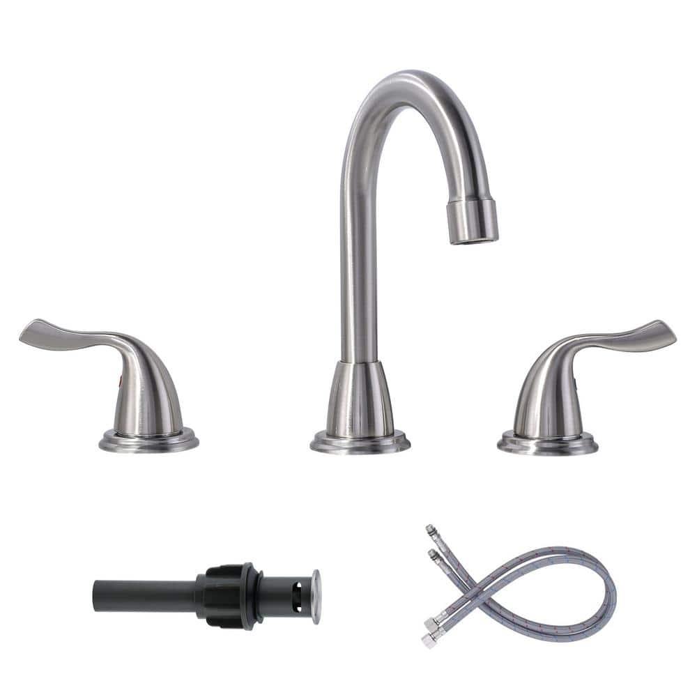 8 in. Widespread Double Handle Bathroom Faucet w/ Pop Up Drain, 24 in. Supply Lines and Y-shaped Hose in Brushed Nickel price history on PriceWatchPro