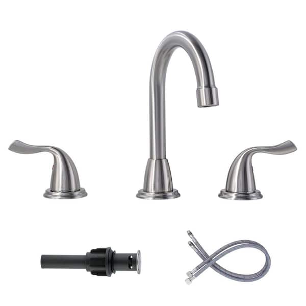 IVIGA 8 in. Widespread Double Handle Bathroom Faucet w/ Pop Up Drain, 24 in. Supply Lines and Y-shaped Hose in Brushed Nickel