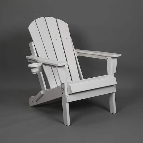 White Folding Plastic Adirondack Chairs(Set of 1) with Cup Holder