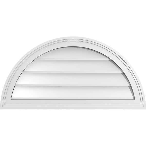 Ekena Millwork 30 in. x 15 in. Half Round Surface Mount PVC Gable Vent: Decorative with Brickmould Frame