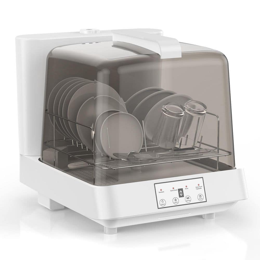 Anlicho 16 in. Countertop Dishwasher in White with 3-Cycles, 4-Place Setting Capacity and High-Temp, Space-Saving