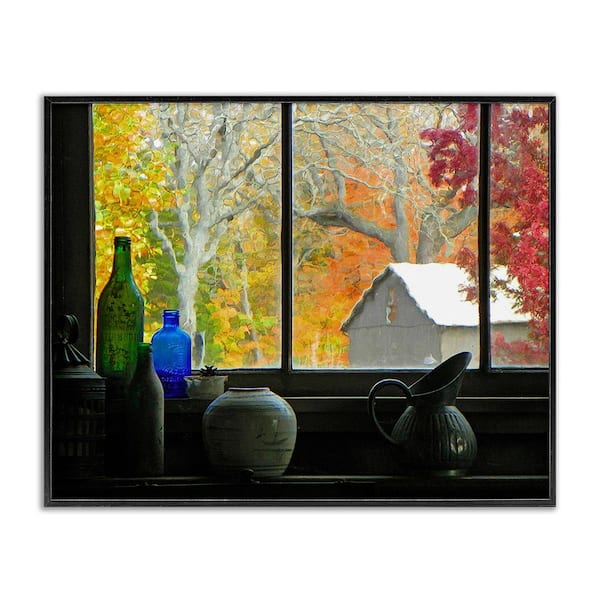 Stupell Industries Fall Foliage in Window by GraffiTee Studios 1 Piece Framed Graphic Print Nature Poster Art Print 20 in. x 16 in.