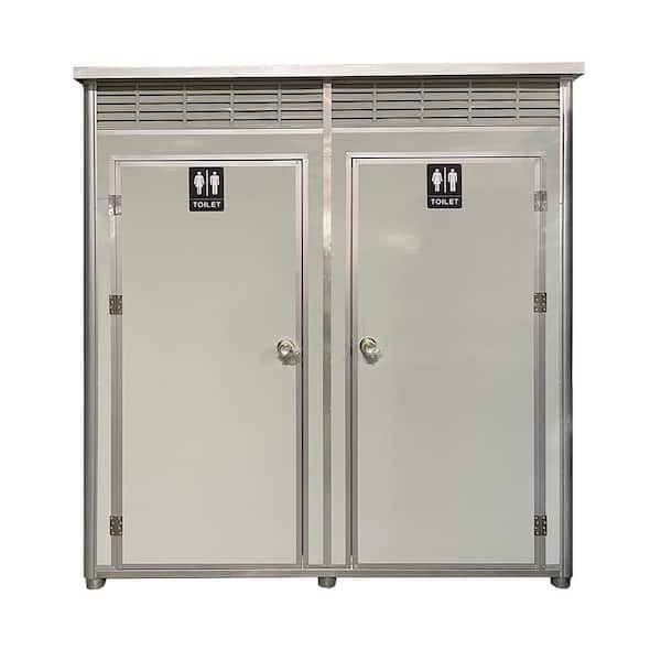CALHOME 6.6 ft. W x 3.5 ft. D Metal Portable Shed with Double Stall Flushing Restroom and Sink (23 sq. ft.)