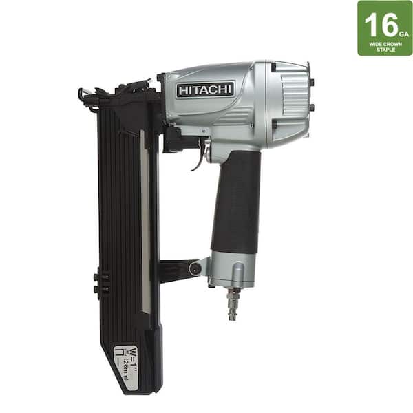 Hitachi 1 in. x 16-Gauge Wide Crown Stapler with Top Load Magazine and Safety Glasses