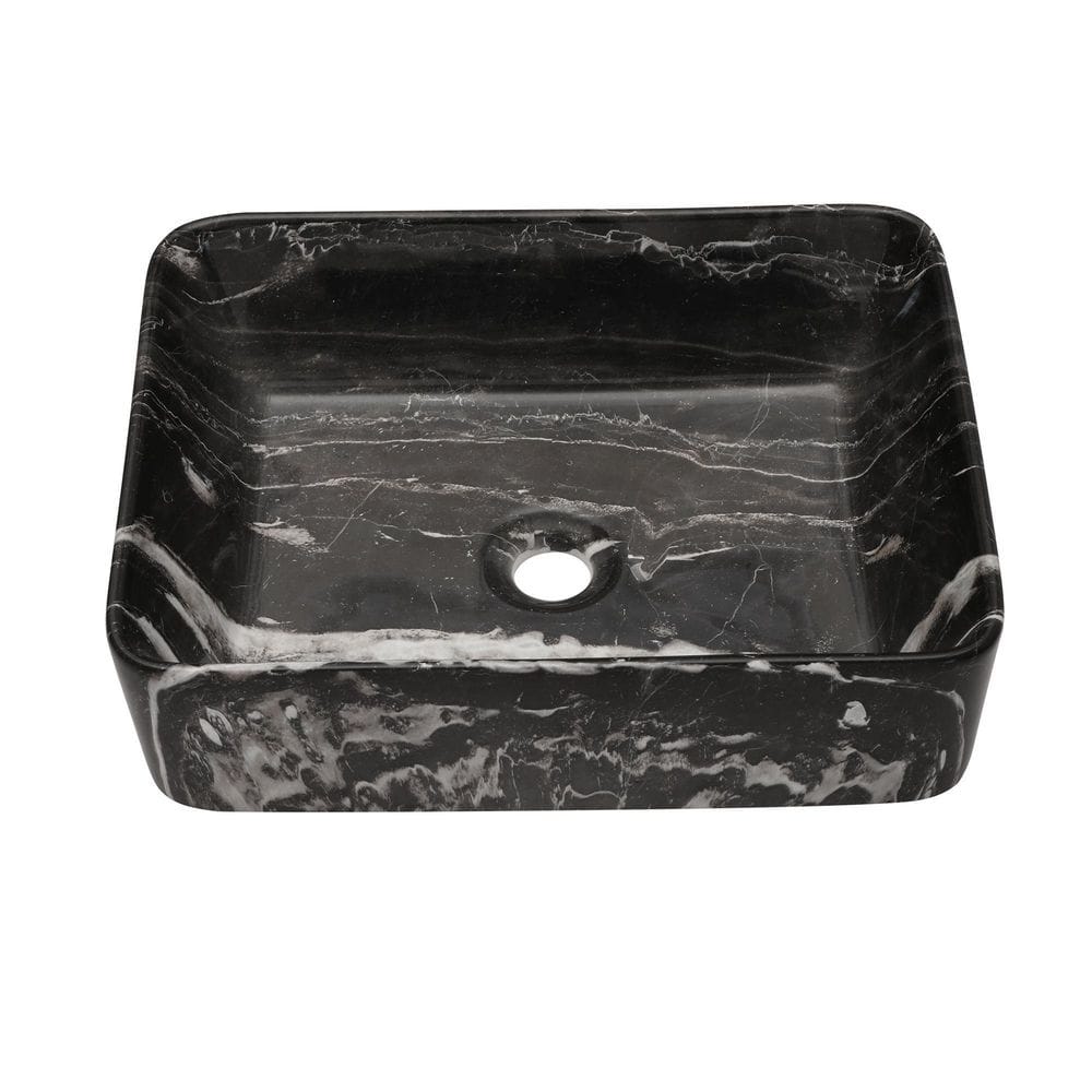 19 in. x 15 in. Black + Gray Marble Pattern Ceramic Rectangular Modern Above Counter Vessel Sink