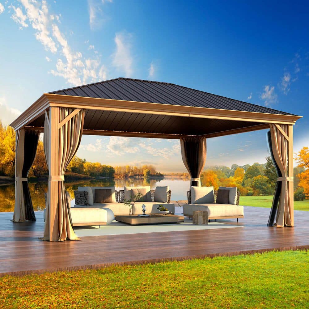 HOMMOW 12 ft. x 16 ft. Yellow Hardtop Gazebo Outdoor Patio Gazebo