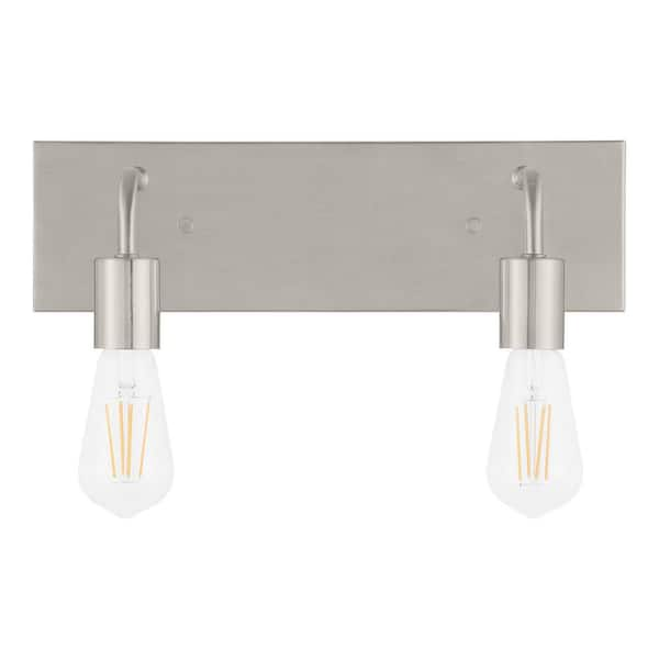 Hampton Bay Northvale 146 In 2 Light Brushed Nickel Industrial Bathroom Vanity Light 51887