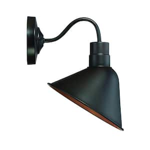 8 in. W x 10.6 in. H 1-Light Oil Rubbed Bronze Hardwire Outdoor Wall Sconce Lantern with Metal Shade