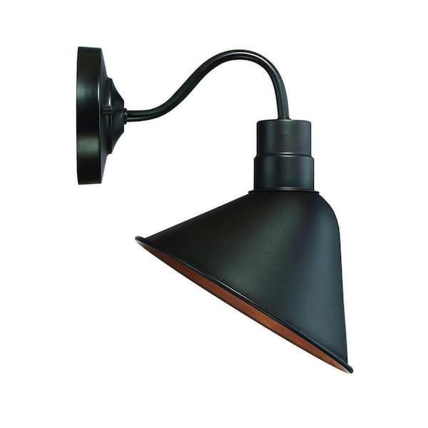 TUXEDO PARK LIGHTING 8 in. W x 10.6 in. H 1-Light Oil Rubbed Bronze Hardwire Outdoor Wall Sconce Lantern with Metal Shade