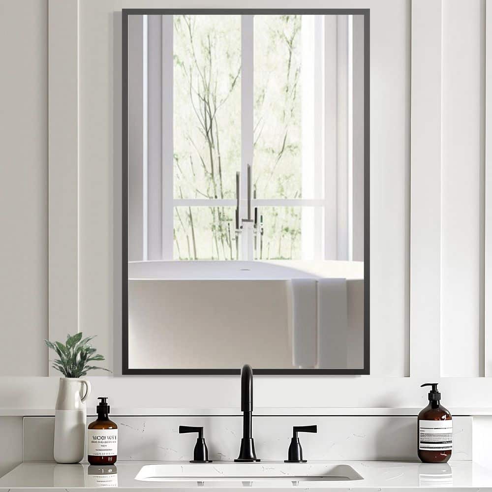 2 Pieces Black 24 in. W x 35 in. H Aluminum Alloy Fine Edged Right Angled Rectangle Framed Wall Mirror price history on PriceWatchPro