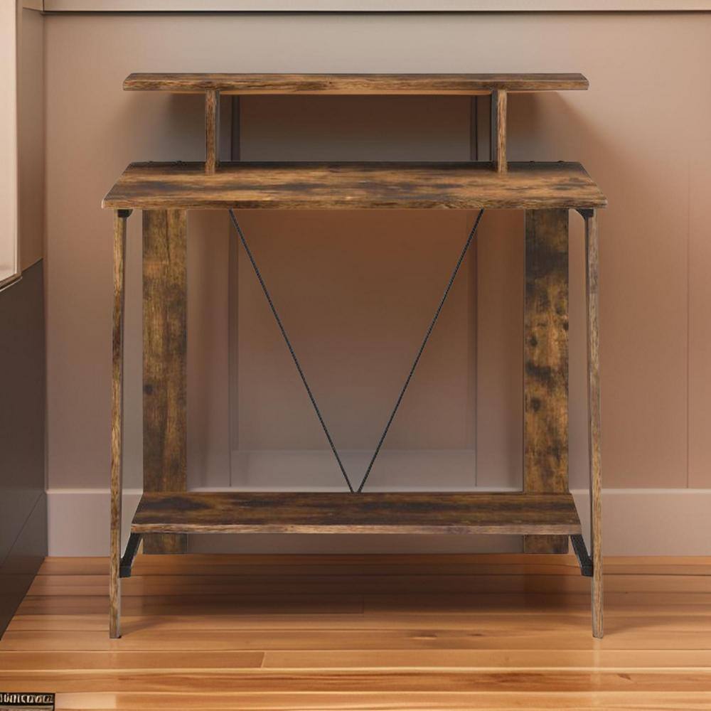 Weathered Oak and Black Adjustable Height Desk with Hutch