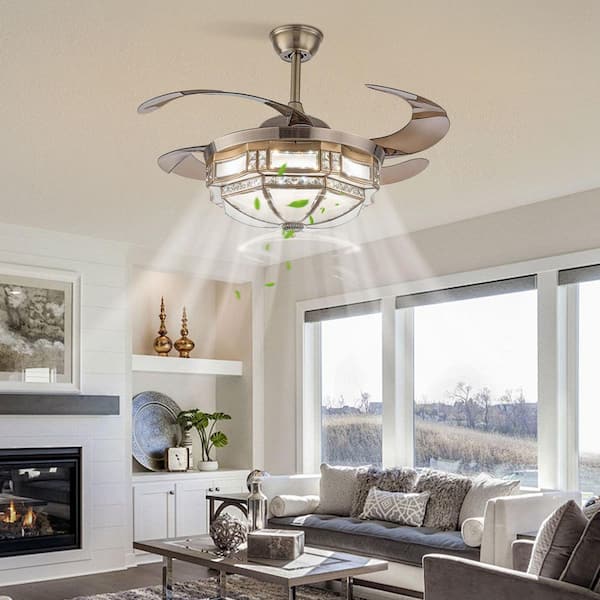 42 in. Indoor Gold and Brown Retractable & Reversible 6-Speed Ceiling Fan with 3-Color Integrated LED and Remote