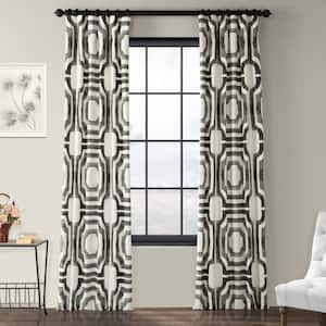 Mecca Steel Printed Room Darkening Curtain - 50 in. W x 120 in. L Rod Pocket with Back Tab Single Window Panel