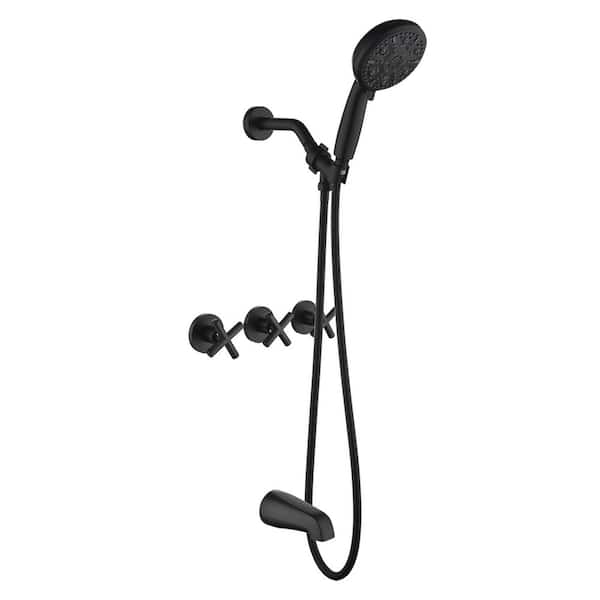 3-Handle 10-Spray Tub and Shower Faucet 1.8 GPM Rainfall Wall Mounted Shower System Matte Black Brass Valve Included