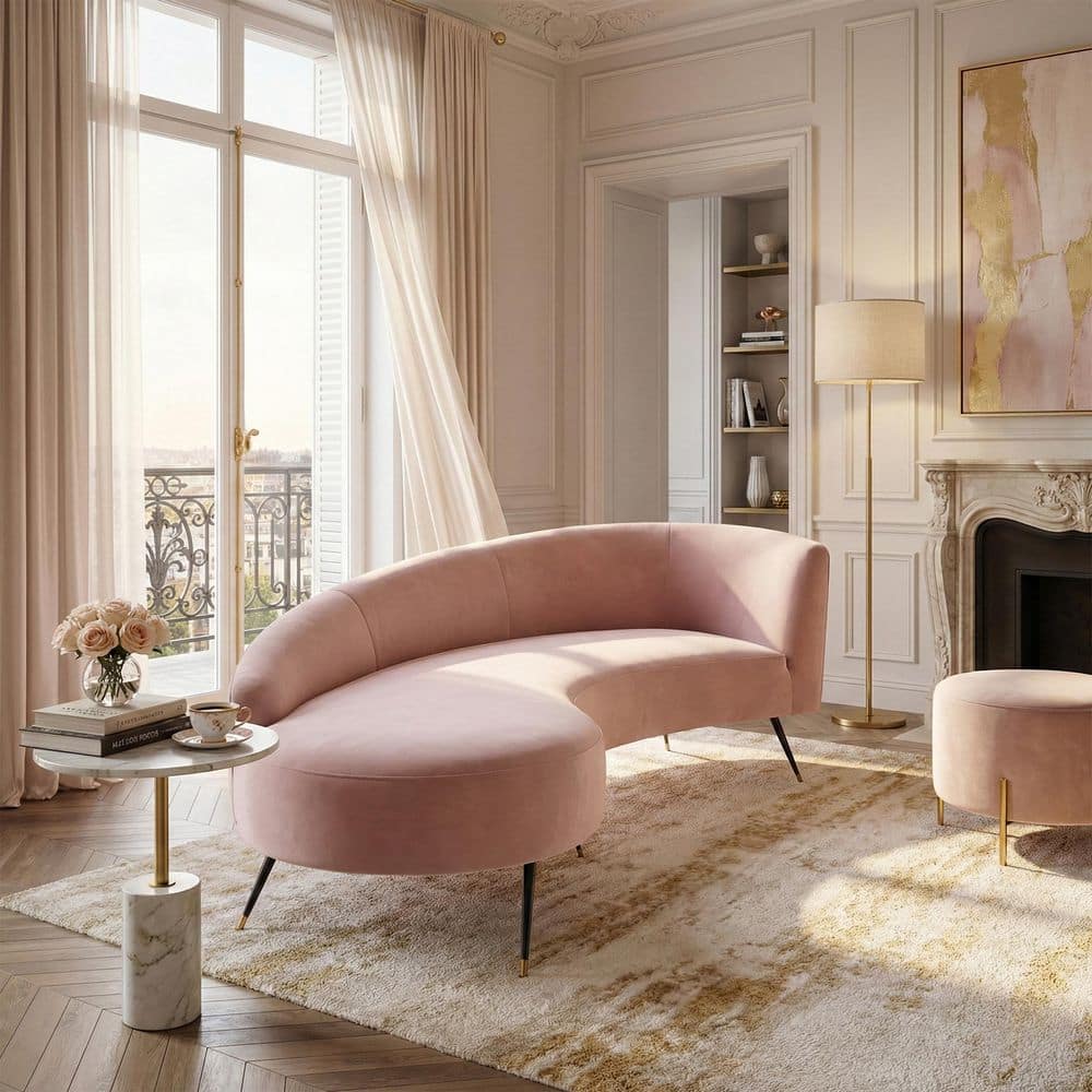 Evangeline 86 in. Round Arm Velvet Curved Sofa in Pale Pink price history on PriceWatchPro