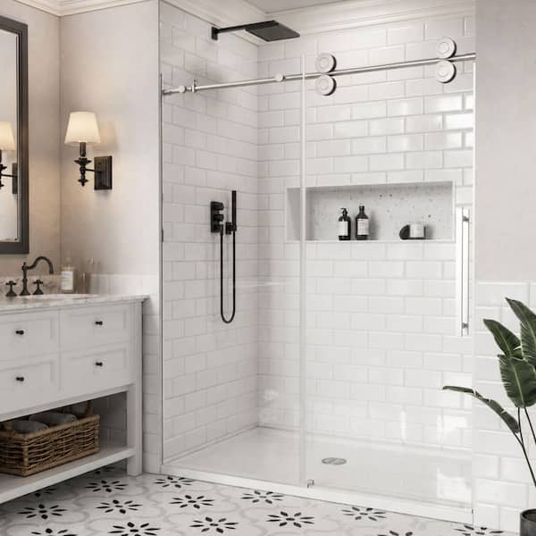 40 in.-42 in. W x 74 in. H Single Sliding Frameless Shower Door in Chrome with Tempered Clear Glass