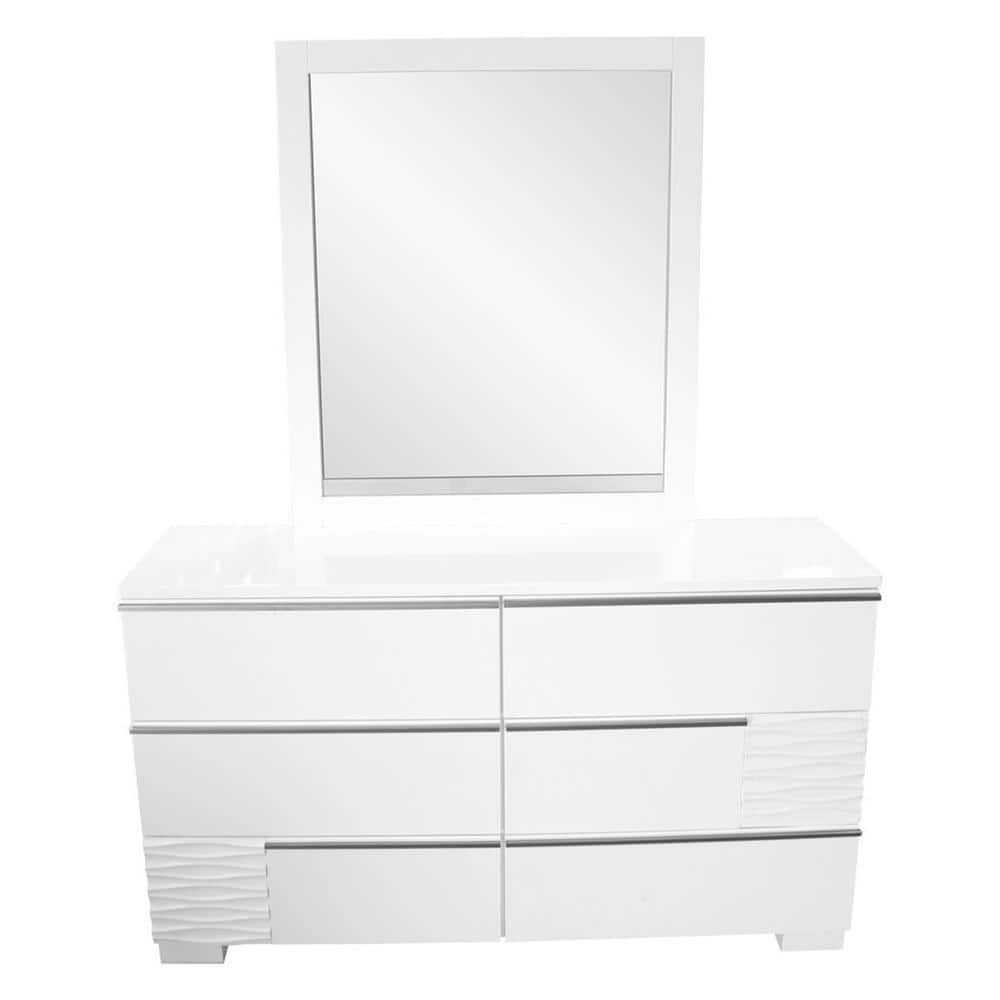 Best Master Furniture Athens 6-Drawers Modern Dresser with Mirror 32 in. H x 55 in. W x 18 in. D, White -  ATHEWDM