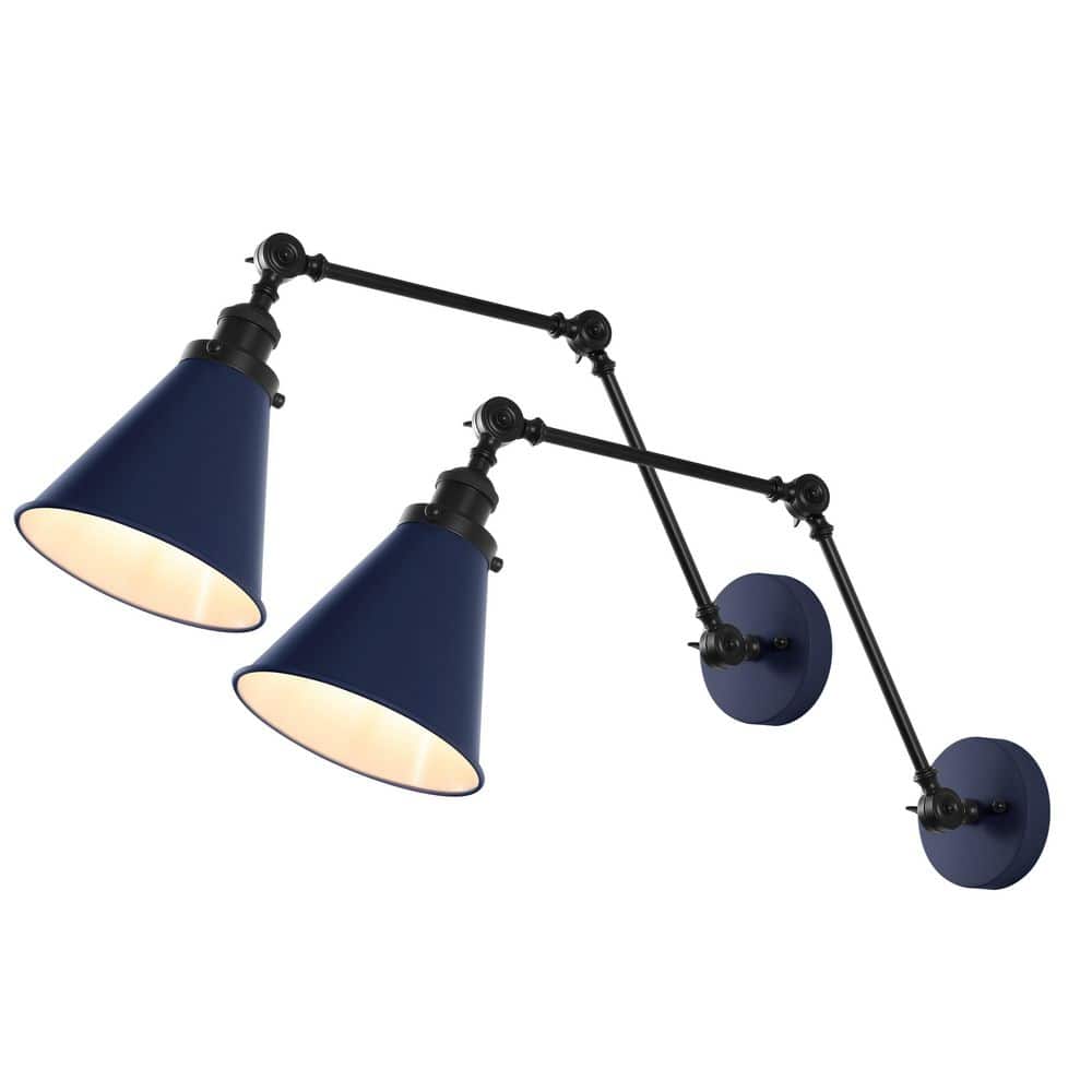 Rover 7 in. 1-Light Navy/Black Classic Industrial Metal Adjustable Arm LED Wall Sconce (Set of 2) price history on PriceWatchPro