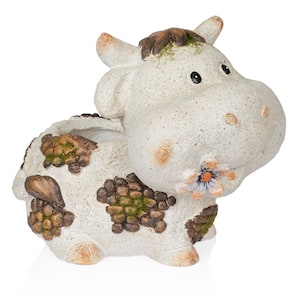 Alpine Corporation 13 in. Smiling Pig Statue Ceramic Planter