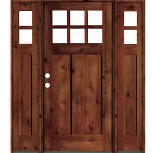 60 in. x 80 in. Knotty Alder Right-Hand/Inswing 6-Lite Clear Glass Red Chestnut Stain Wood Prehung Front Door with DSL
