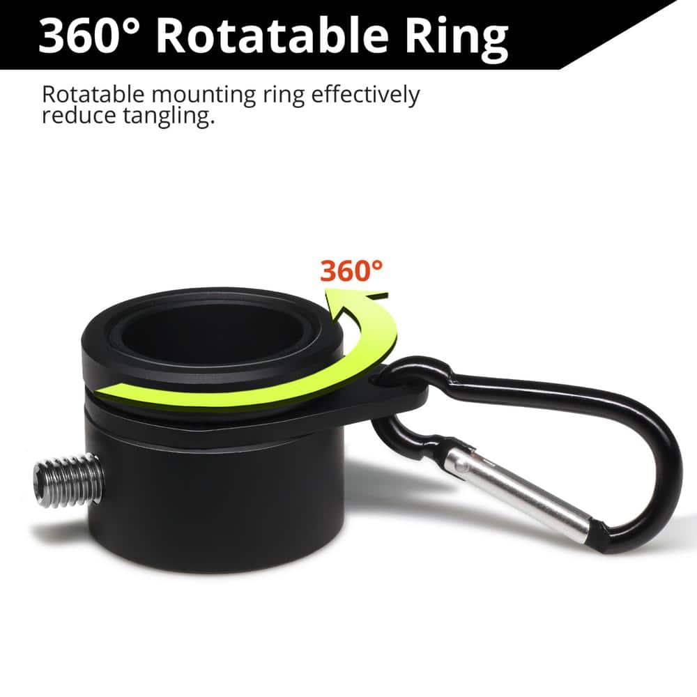 Black Aluminum 1.26 Inch Flagpole Mounting Rings Set with Carabiners