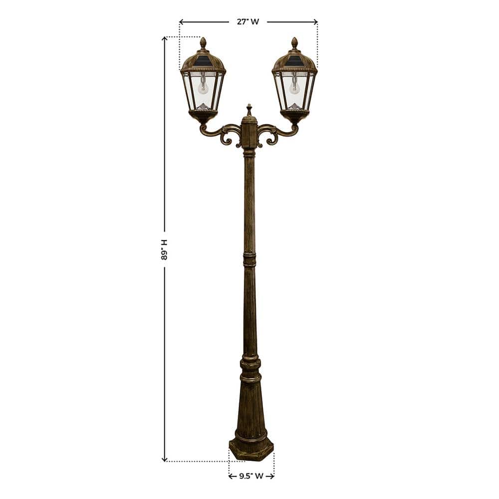 Weathered Bronze Double Head Solar Lamp Post with Beveled Glass
