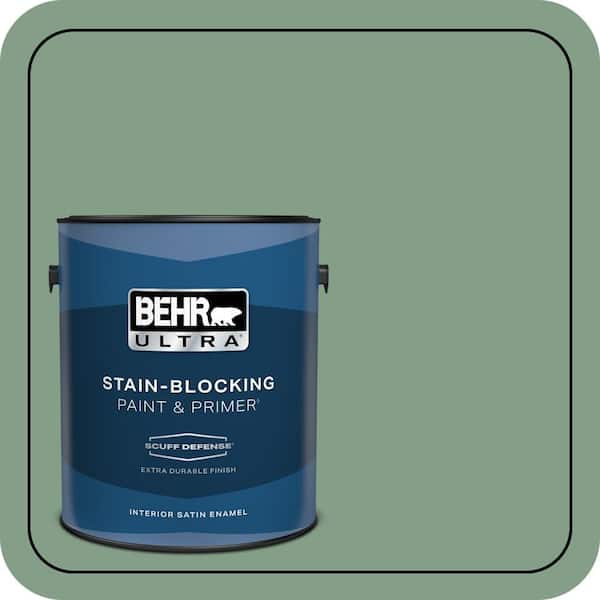BEHR ULTRA 1 gal. #S410-5 Track Green Extra Durable Satin Enamel Interior Paint & Primer