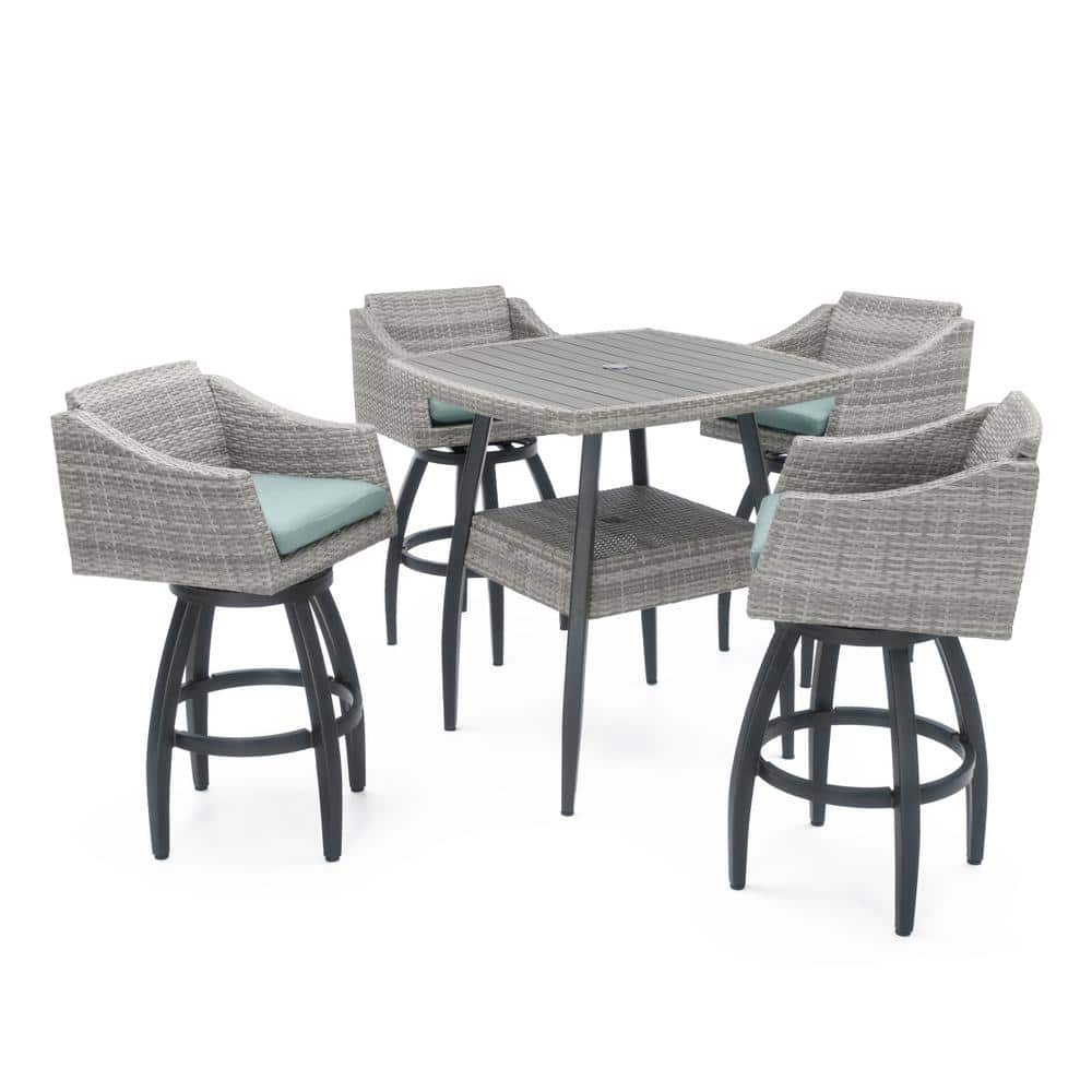 Cannes 5-Piece Wicker Outdoor Bar Height Dining Set with Sunbrella Spa Blue Cushions -  RST BRANDS, PEBST5-CNS-SPA