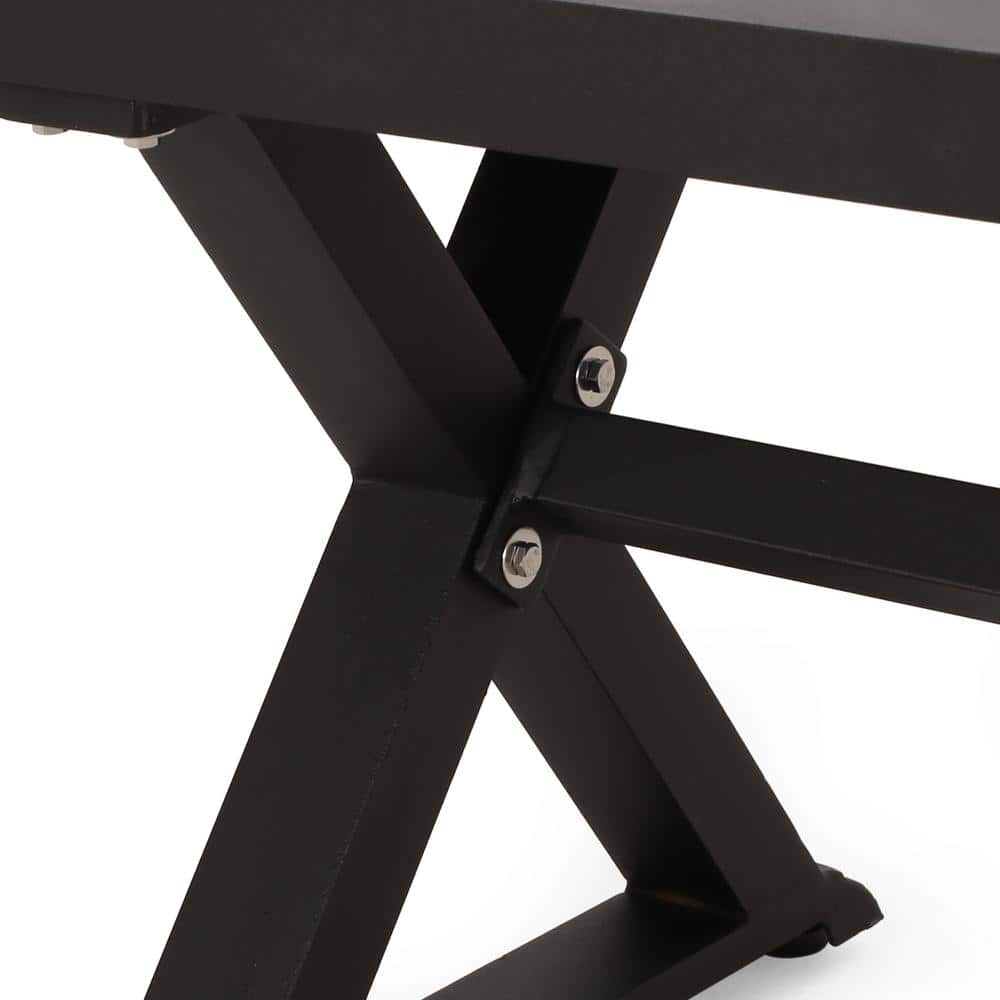 Antique Black Aluminum Outdoor Bench with X-Shaped Legs