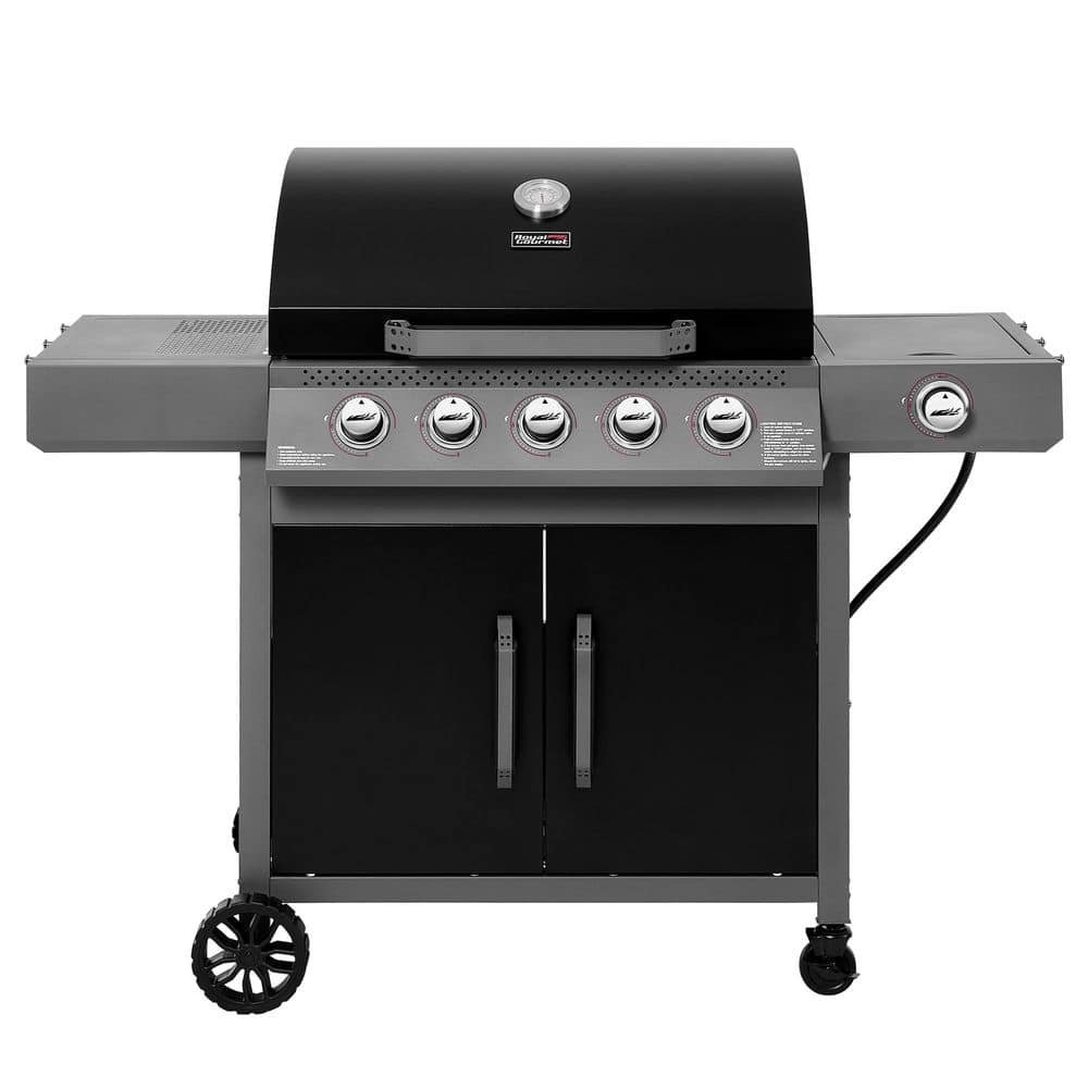 5-Burner Propane Gas Grill with Side Burner for Outdoor Cookingï¼Œ Cabinet-Style Cart Frame, Black