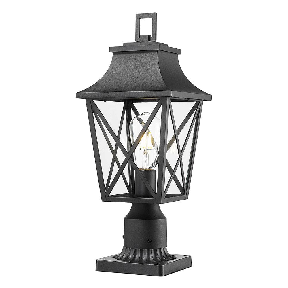 1-Light Black Aluminum Hardwired Outdoor Weather Resistant Post Light with 